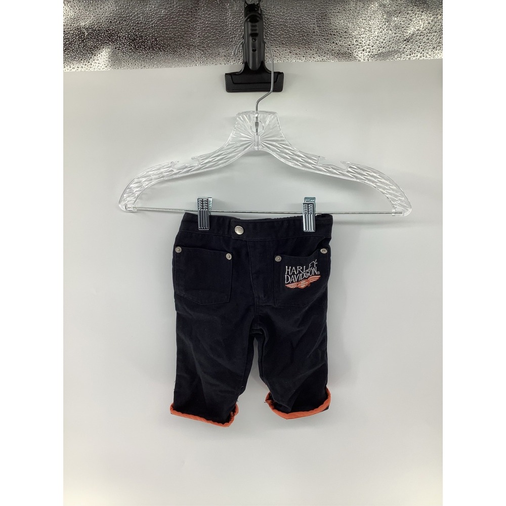 Harley-Davidson Baby Pants 12M Black Orange Embroidered Logo Elastic Waist